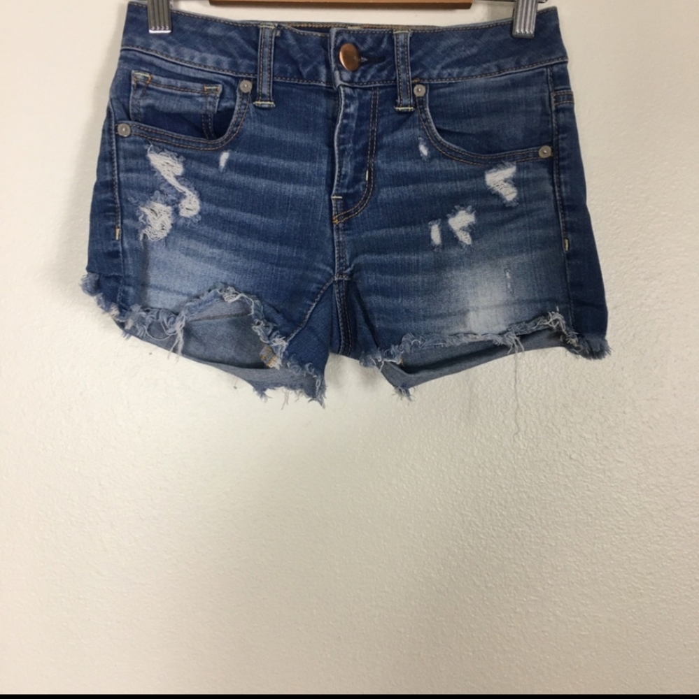 American Eagle Distressed Midi Jean Shorts